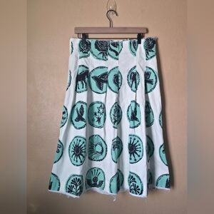 Zara Printed Box Pleat Skirt from the ZW Collection Women's Teal Size Large